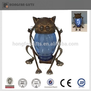 Funny iron garden blue color glass cat light