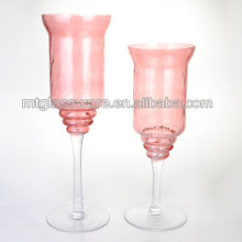 2-tier tall rose hand painted glass candle holder