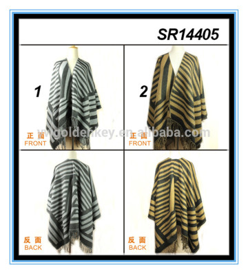 2016 new arrival stripe poncho shawl FACTORY price soft acrylic poncho shawl pashmina shawl