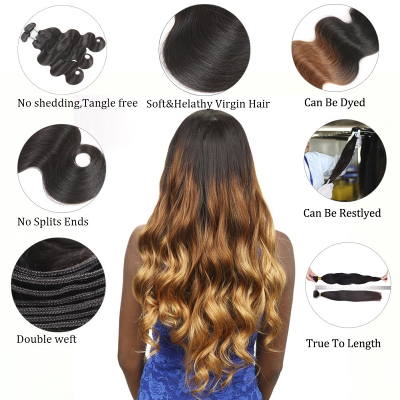 Ombre 1B/4/27 1B/27 1B/30 1B/99J Factory Direct Selling 100% Unprocessed Virgin Human Hair Cuticle Aligned Bundles with Closure