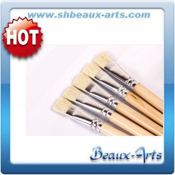 Hog Bristle Brush with flat oil-- Hog Bristle hair with aluminum ferrule and Short, varnished wooden handle