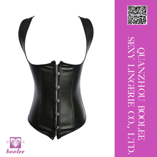 High quality black mature halter sexy leather corset top