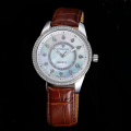 Leather Pearl Dial And Diamond men quartz timepiece