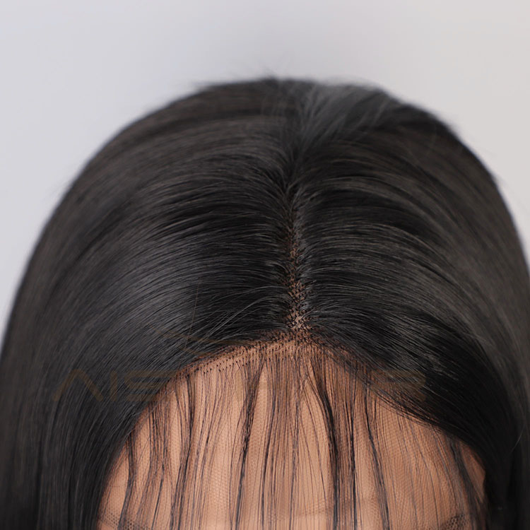 Aisi Hair Long Natural Straight Black Wig With Baby Hair Bangs Swiss Lace Wig Synthetic Lace Frontal Hair Wigs For Black Women