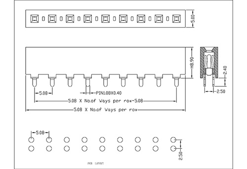 5.08 mm Female Header Single Row Straight Type H8.9 FHGS01-XXSXXX