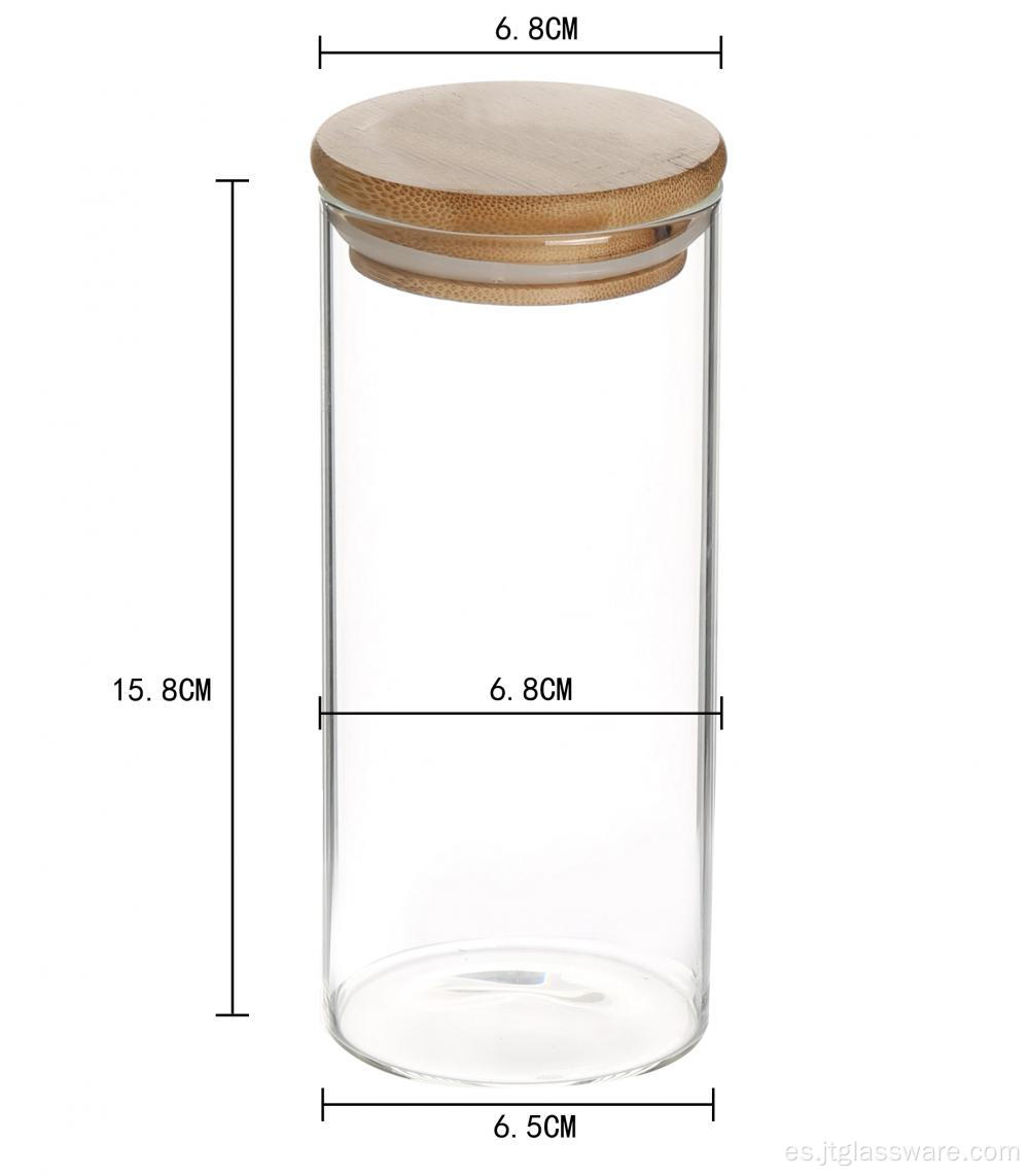 Frasco de vidrio hermético de borosilicato con tapa de madera