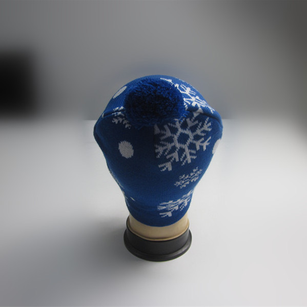 Sombrero del invierno del pompón Jacquard azul