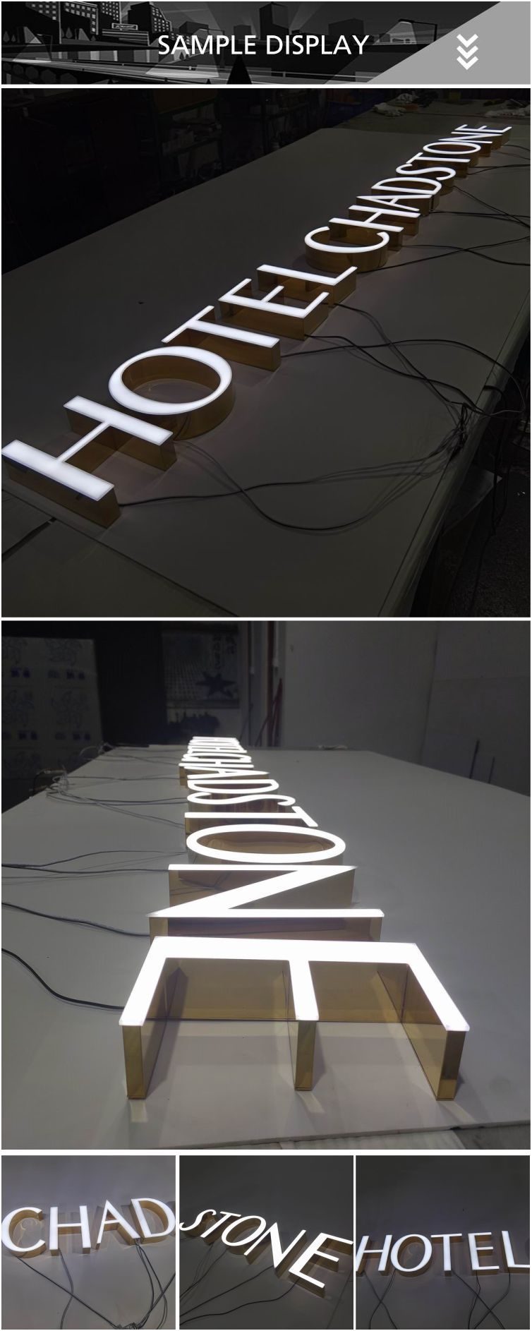 DINGYISIGN Outdoor Waterproof Electroplating Gold 3D Wall Letters Electronic Sign Board Illuimnated Led Sign For Hotel Signage