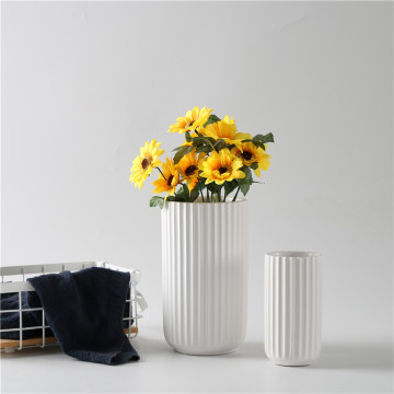 Vertical Fluted Matte White Elegance Ceramic Vases for Home and Wedding Decor
