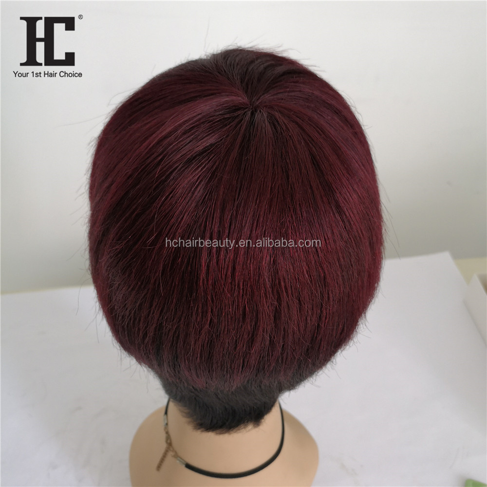 Free Shipping Short Straight Brazilian Human Hair Wig Natural Color #1b /99j Machine Made Human Hair Wigs For Women