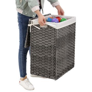 Rattan Laundry Hamper with Plastic Handles - Mildewproof and Foldable