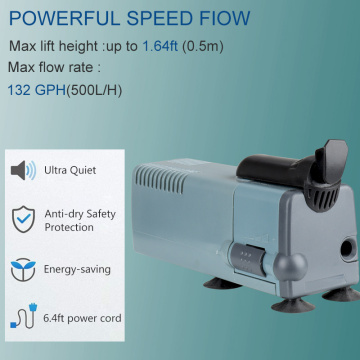 Heto 132GPH Dalgıç Pompa (500L / H, 10W), 1.64ft Yüksek Kaldırma ile Sessiz Su Pompası, 6ft Güç Kablosu ile Akvaryum pompası