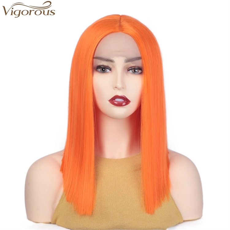 Vigorous Orange Color Short Straight Bob Wig For Black Women Synthetic Lace Front Wigs Heat Resistant Fashion Girl Women