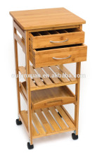 new design wood kitchen trolley with drawer 100% eco-friendly food cart bamboo Kitchen trolley with wheels