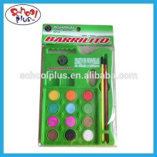 Promotional 12 colors water color cake with 2 brushes for artish