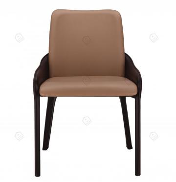 Italian minimalist brown and black leather armest chairs