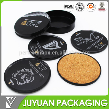round metal tin coaster with cork on backside