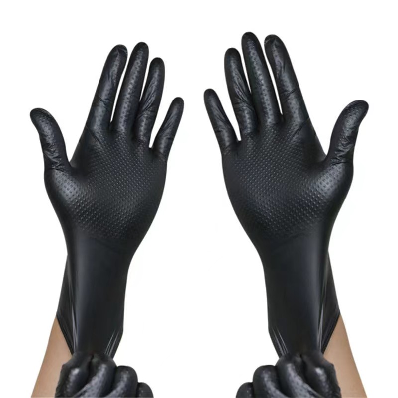 Safety 5 6mil 8mil Black Pure China Diamond Pattern Waterproof Comfortable Car Repair Nitrile Gloves
