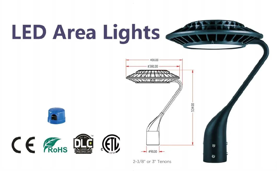 OEM ETL Dlc Listed Pole Mounted Pure White LED Post Top Circular LED Large Area Lighting Street Light with 5 Years Warranty