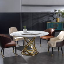 Exquisite Luxury Italian Design: Rotating Center Round Dining Table Set with Sintered Stone Marble Top