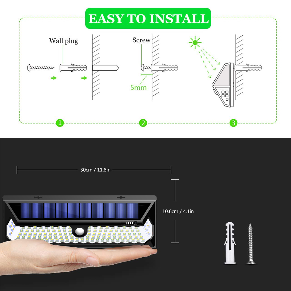 New 118 120/60 LED motion sensor security Solar Garden Wall flood security Light