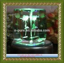 3d Laser Engraved Crystal Rose Cube with Led base,personalized 3d crystal cube manufacturer