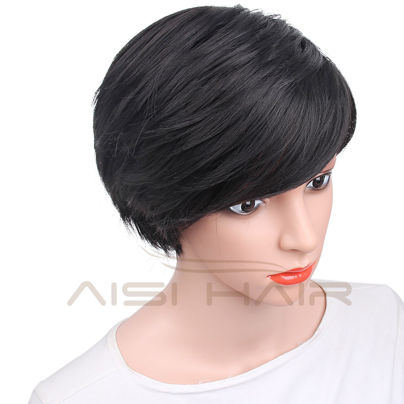 Aisi Hair Top Quality Synthetic Pixie Cut Short Black Wigs For Black Women Heat Resistant Fiber
