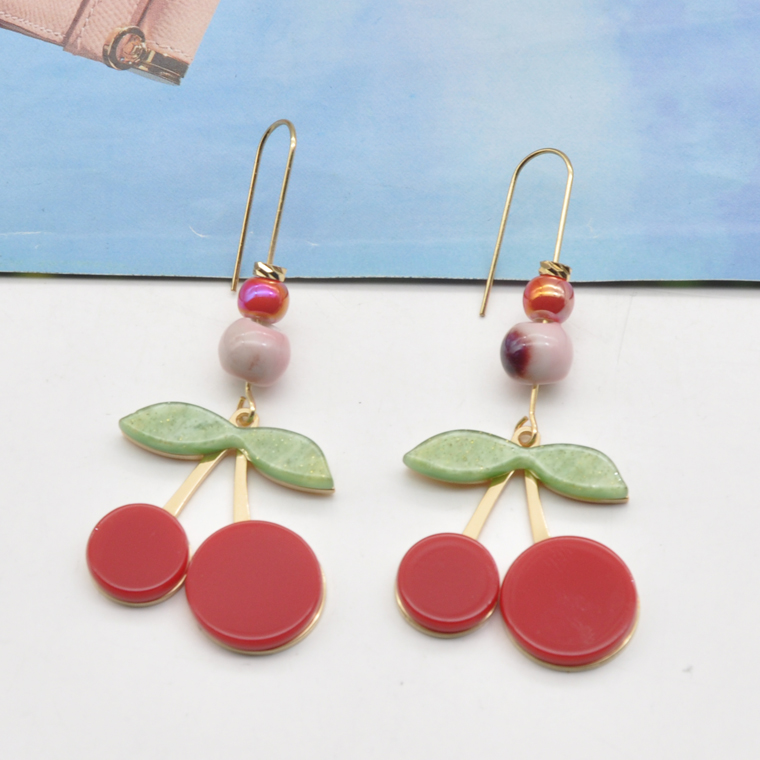 Newest design stainless steel hook earrings cute cherry drop earrings