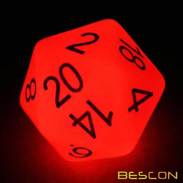 Bescon Jumbo Glowing D20 38MM, Big Size 20 Seiten Würfel Red Glow In Dark, Big 20 Faces Cube 1,5 Zoll
