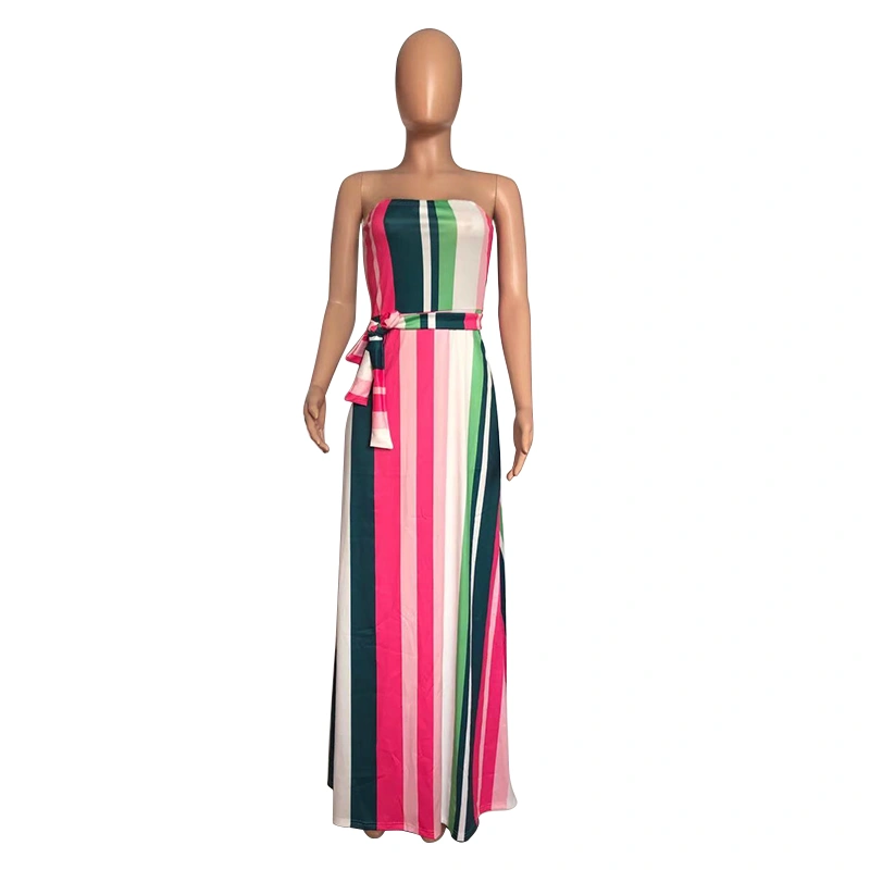 L51702 Factory Direct Sale New Arrival Summer Fashion Sexy Strapless Striped Long Dress