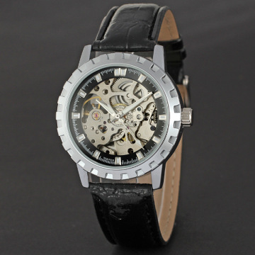 personalized alloy bezel watch with leather band winner mechanical watch