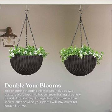 Resin Rattan Round Hanging Planter Baskets