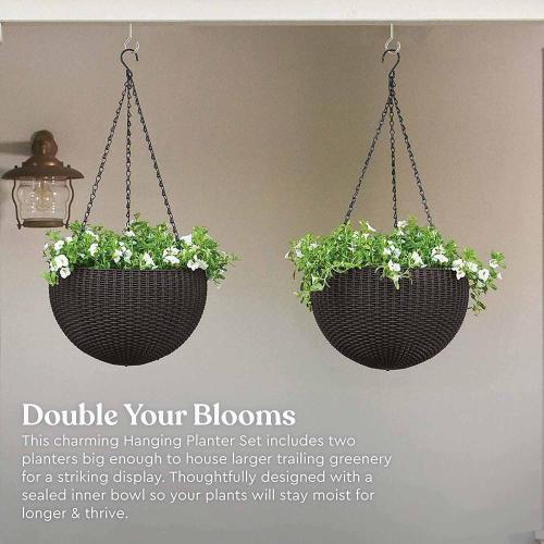 Resin Rattan Round Hanging Planter Baskets