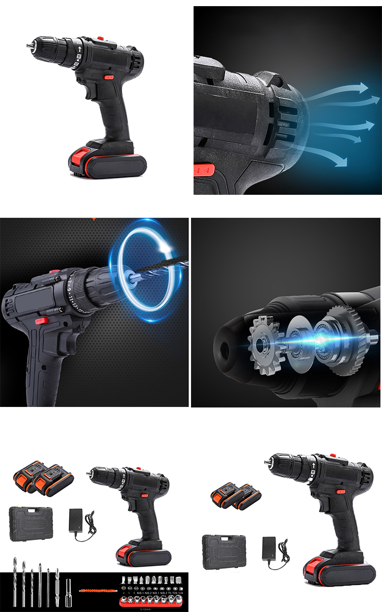 Customized High Performance Heavy Duty Mini Handy Drill Set with Electric Cordless Impact Drill Machine Lithium Battery