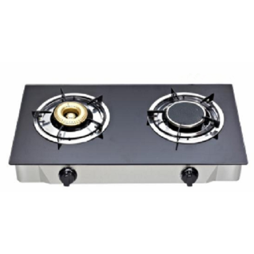 Gray Tempered Glass Gas Stove With 2 Burners