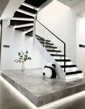 Stringer Wood Stair Tread Indoor Railing Glass