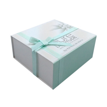 Custom cardboard mint green gift box with ribbon