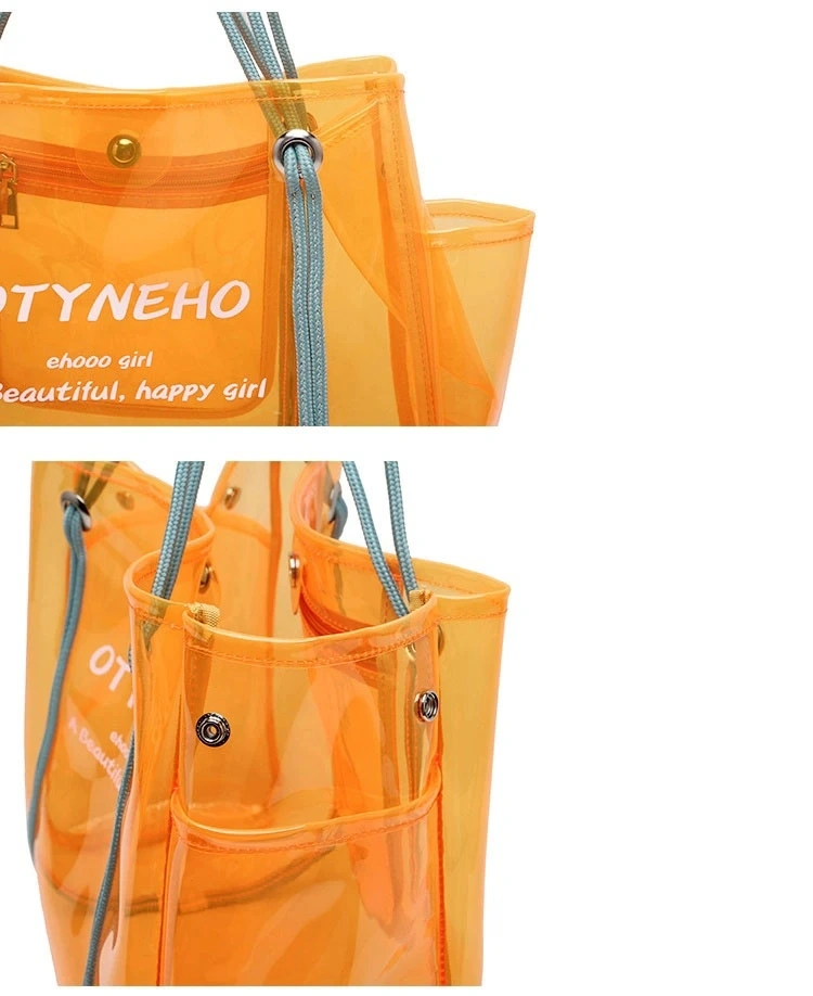 New Waterproof Semi-Clear Tote Stripe PVC Beach Shoulder Bag PVC Large Work Tote Purse Clear Handbags