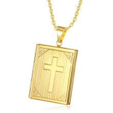 Fashion Scripture Gold Plated Cross Necklace for Women - Jesus Book Pendant Gift