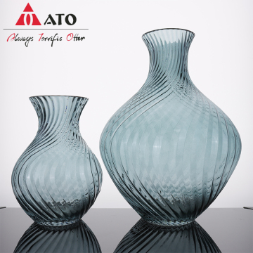 Home decor blue ribbed glass colored vases