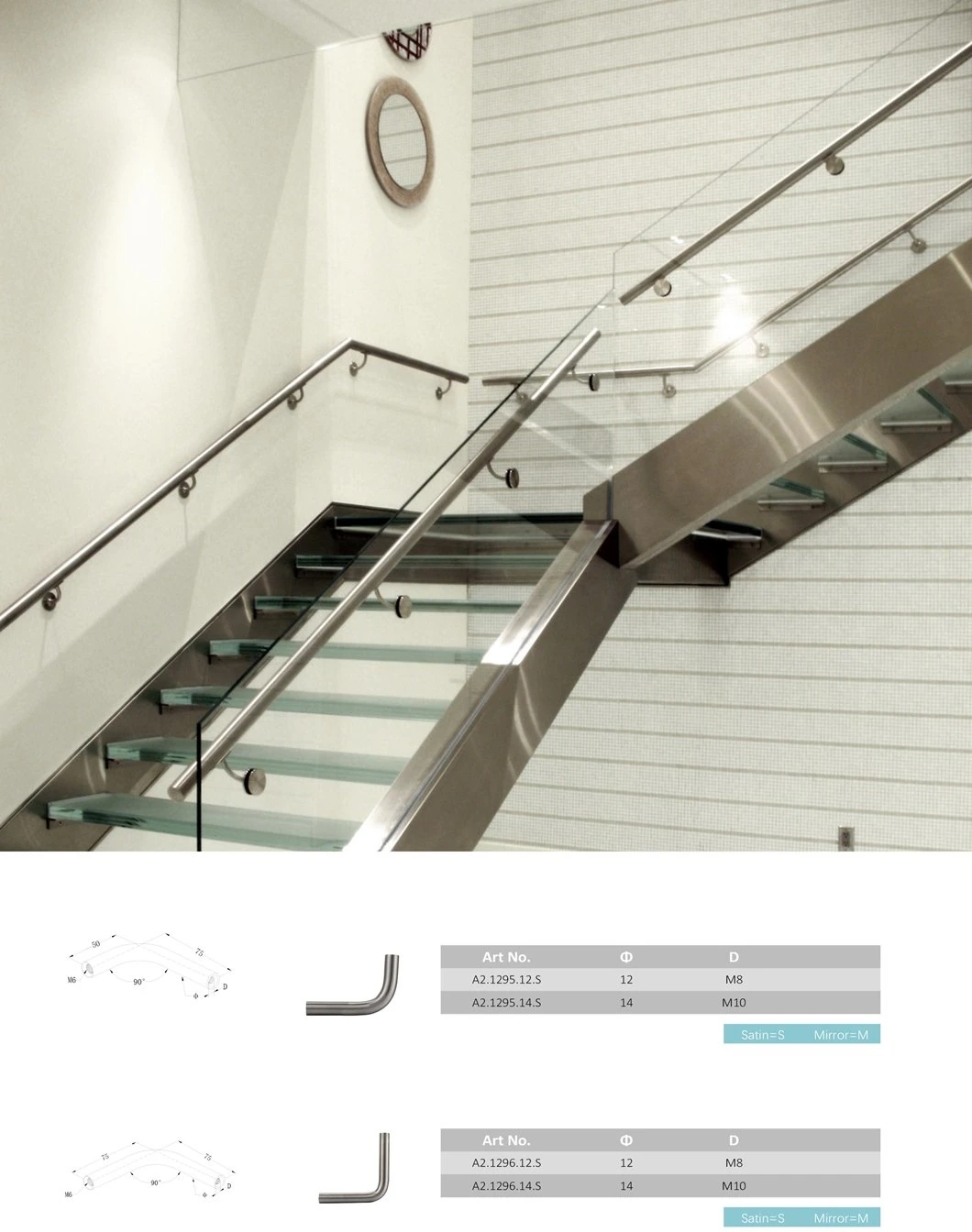 Balcony Banister Zinc Alloy Handrail Glass Railing Stainless Steel Handrail Fittings