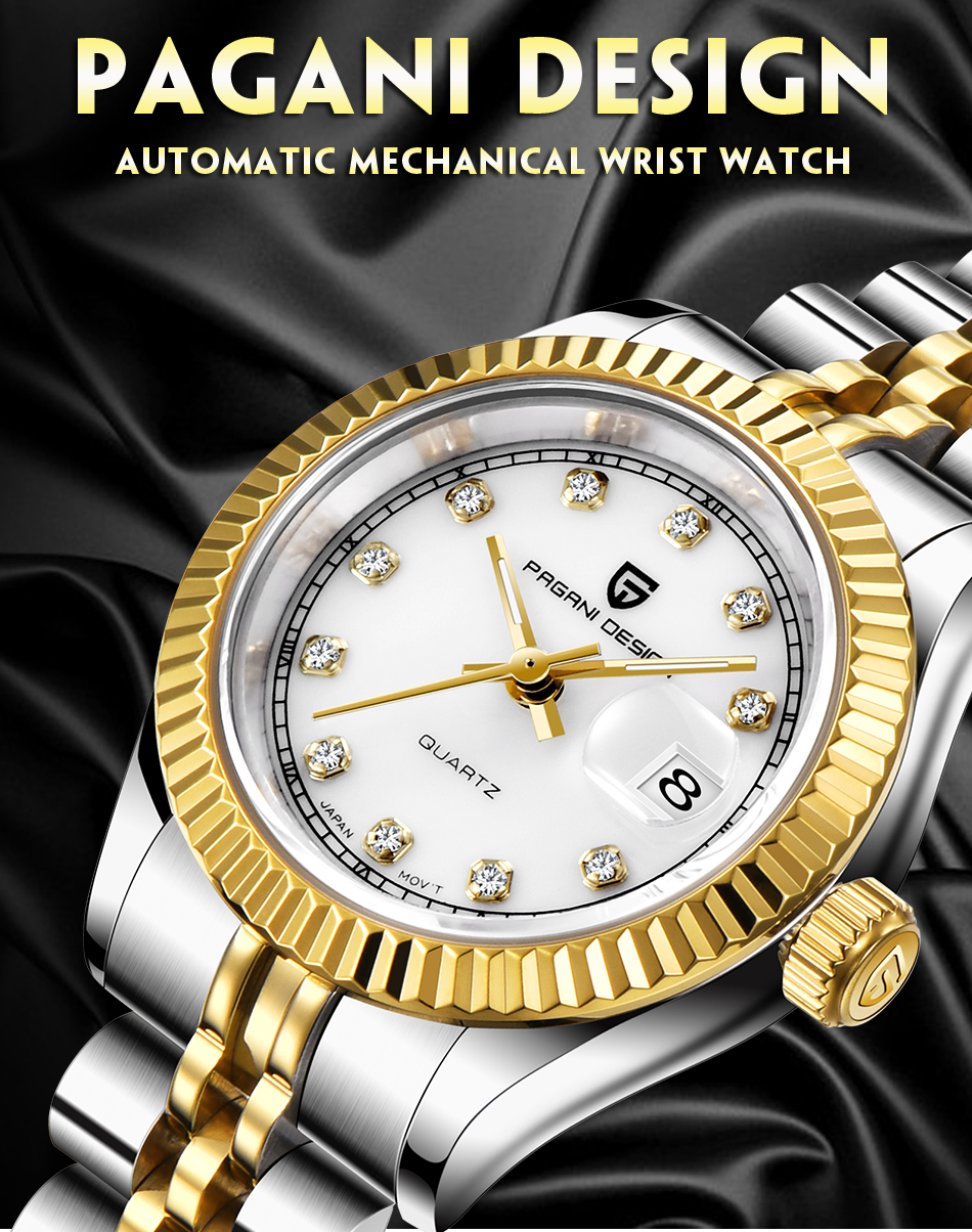 PAGANI DESIGN 1647 Delicate design ladies automatic watches stainless steel calendar luxury mechanical watches for women