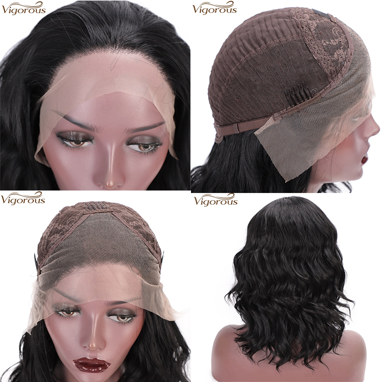 Vigorous Short Bob Wavy Lace Front Wigs for Women Natural Black Synthetic Wig Middle Part Heat Resistant Wigs Wholesale Price