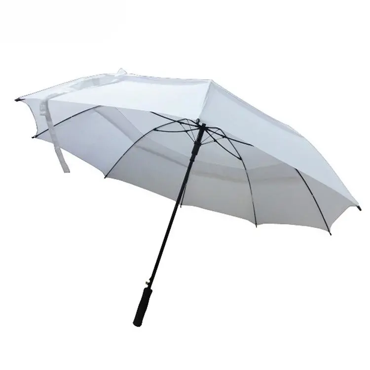 Custom Logo Fiberglass Frame Windproof White Golf Umbrella with Double Layer Inside Umbrella