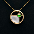 18k Gold White Shell Green Icy Jadeite Pendant