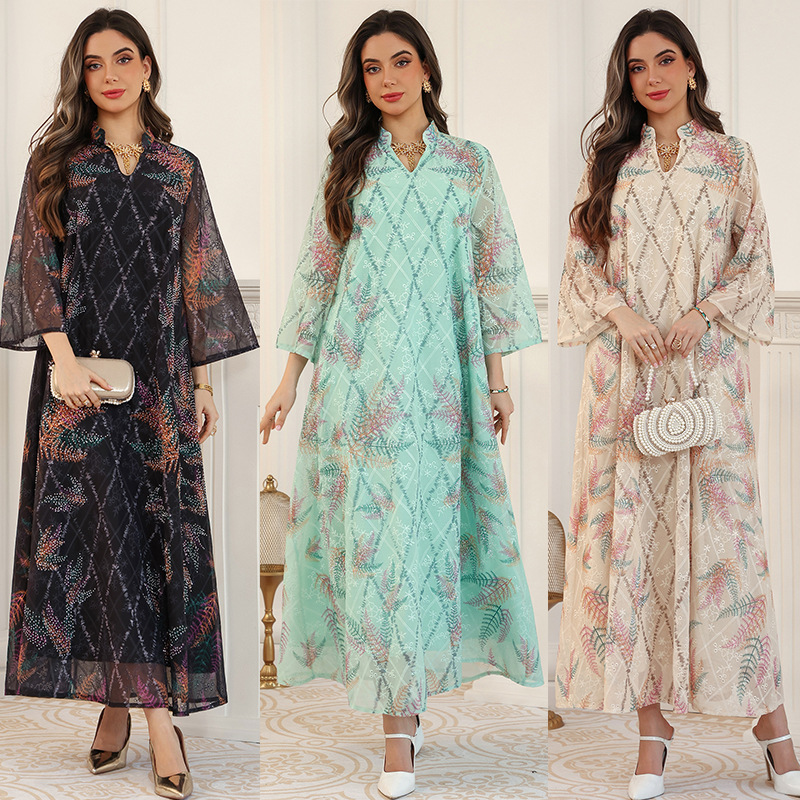جزئیات لباس ماکسی آستین بلند چاپ شده Printed Long Sleeve Maxi Dress Detail