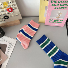 Korean striped mid tube socks with colored cotton socks