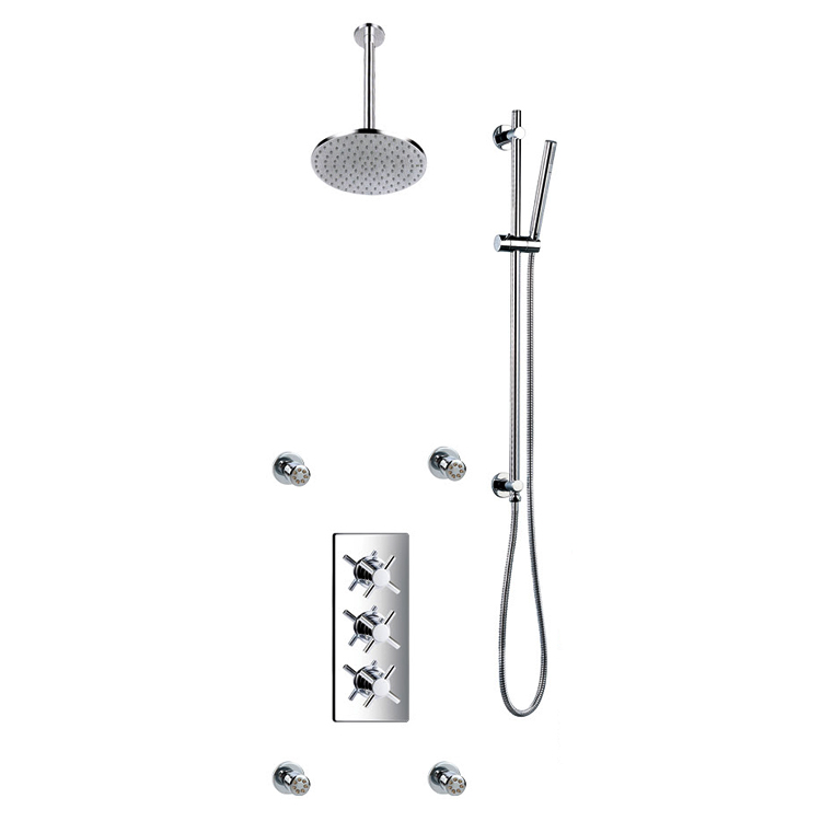 TMV2 WRAS Brass thermostatic triple concealed valve slide rail kit ceiling shower arm 8'' showerhead bathroom shower