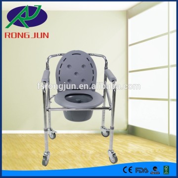 Homecare nursing senior steel handicap toilet chair with 4 castors RJ-C696