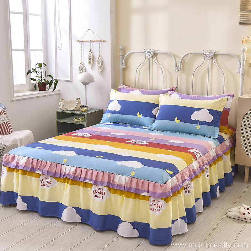 Quilted 100% cotton printed bedskirt sheet set